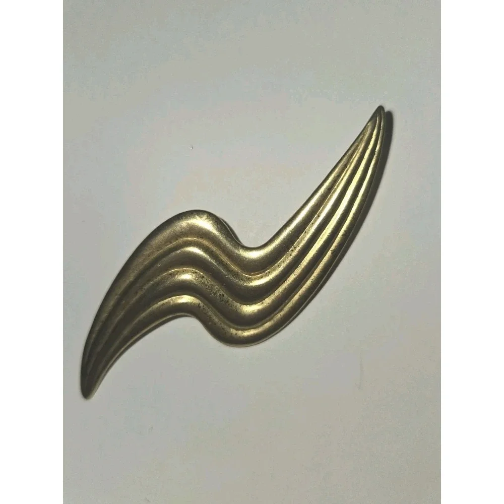 Vintage Gold Tone Abstract Ribbon Swirl Brooch Pin Brushed Textured LARGE